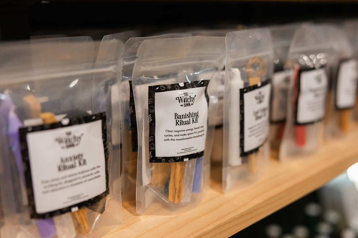 Collection of kits on a shelf at The Witchy Nook