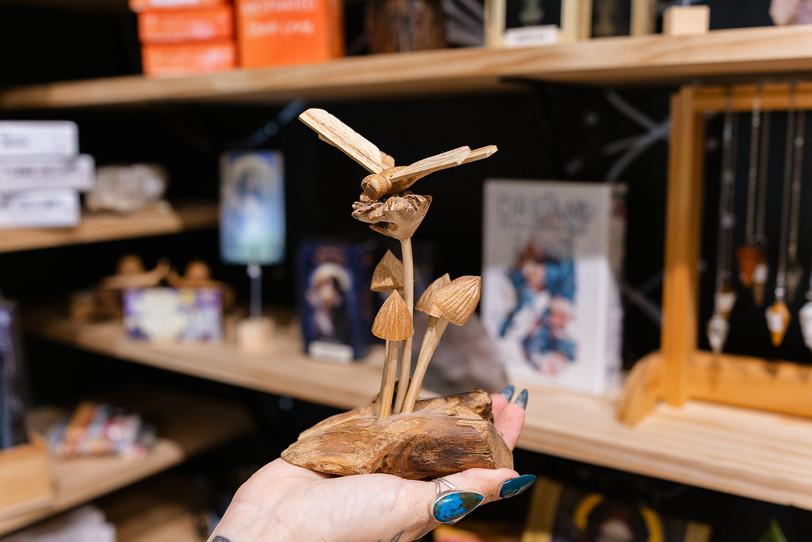 Décor  Dragonfly Mushroom carved wooden