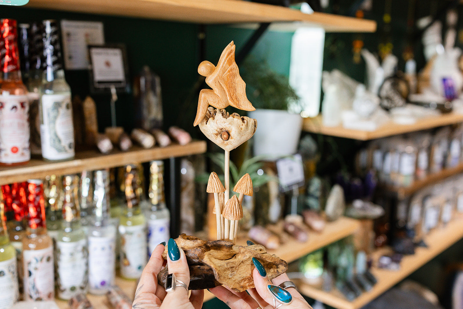 Décor  Fairy Mushroom carved wood