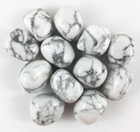 Crystals Howlite (L) Tumbles on white background