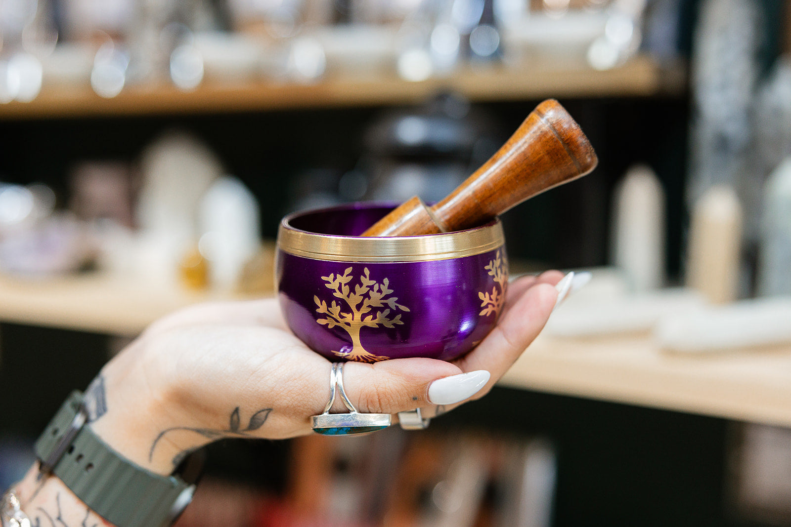 Brass Singing Bowl - Purple 8cm