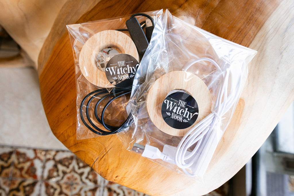 Light Bases - LED wooden packaged with TWN logo.