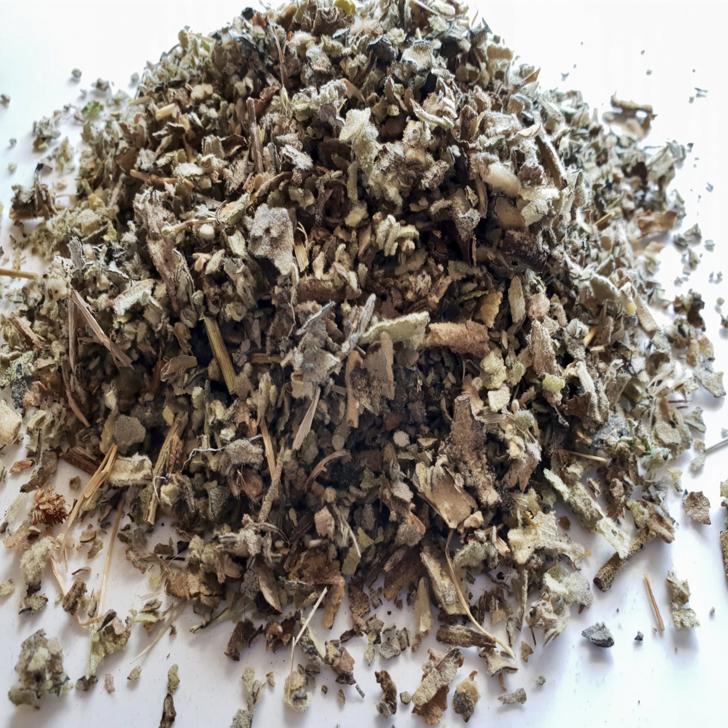 Mullein herb on a white surface.