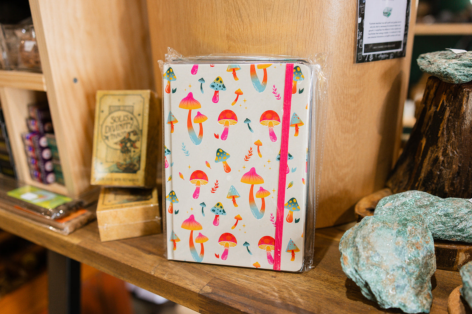 Mushroom Notebook displayed on a timber background