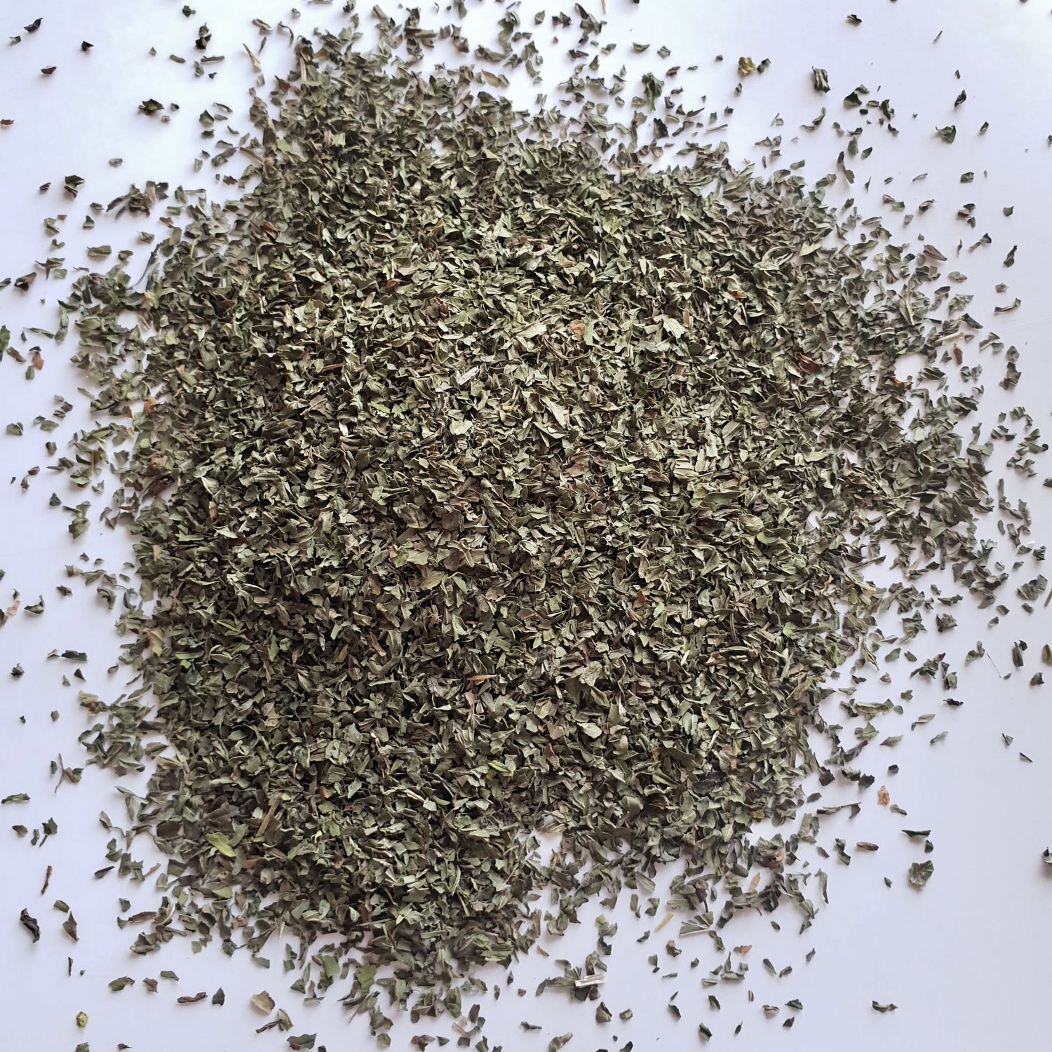 Peppermint herb on a white surface.