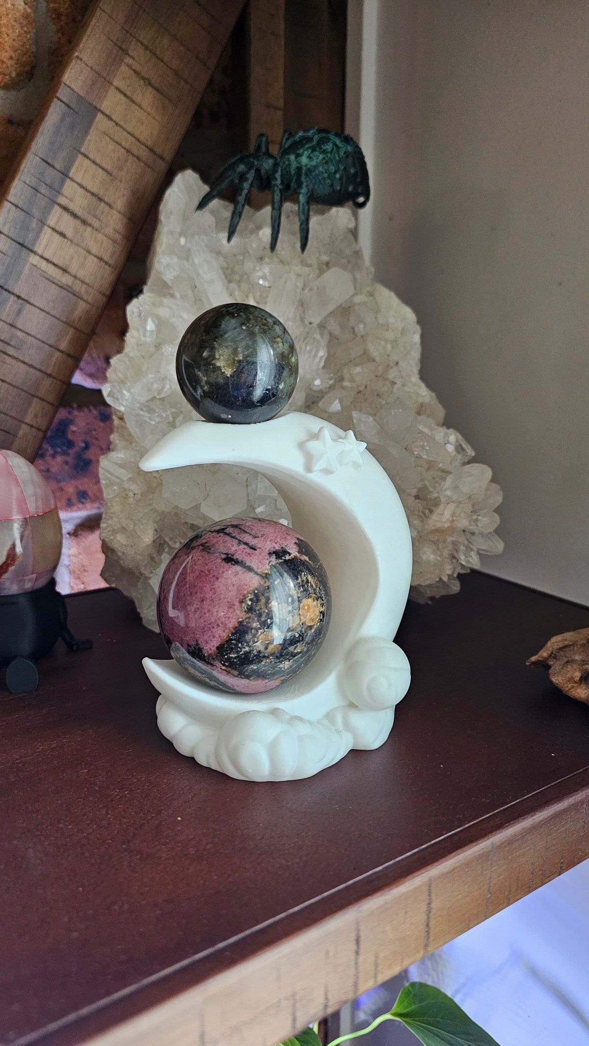Moon Crystal sphere holder. Is a 3D printed celestial display piece (White)