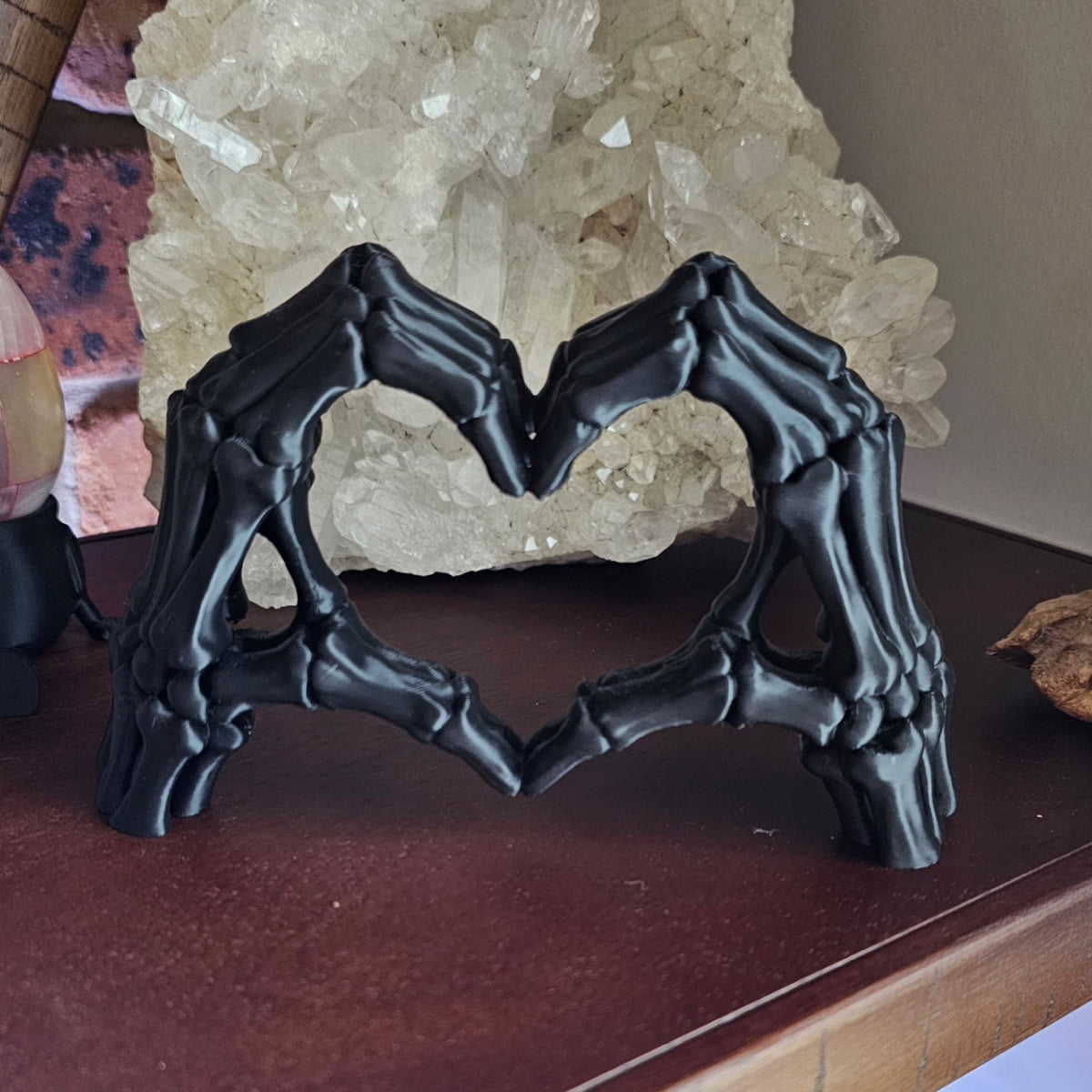 TWN Skeleton Hands black love heart design.